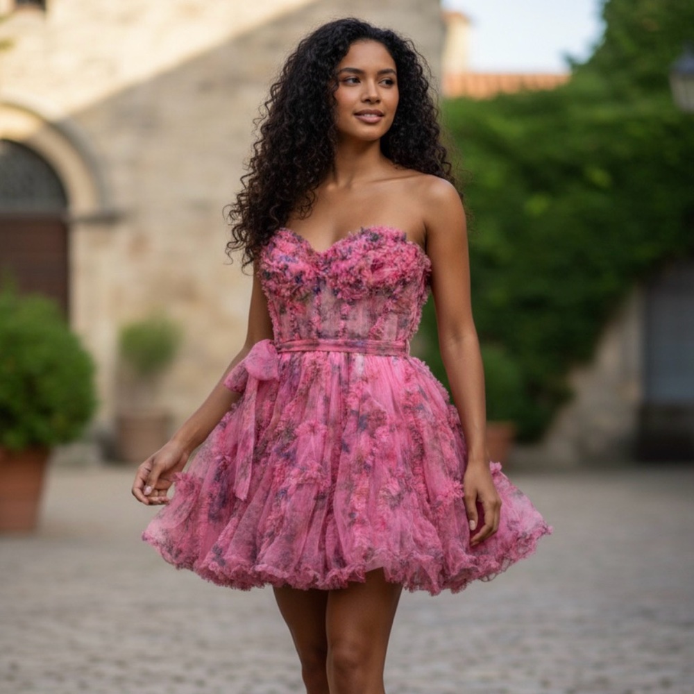 Sherri Hill Pink Floral Dress Size 0